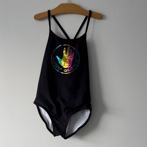 Body Glove Kids One Piece Swimsuit - Black with Rainbow Logo